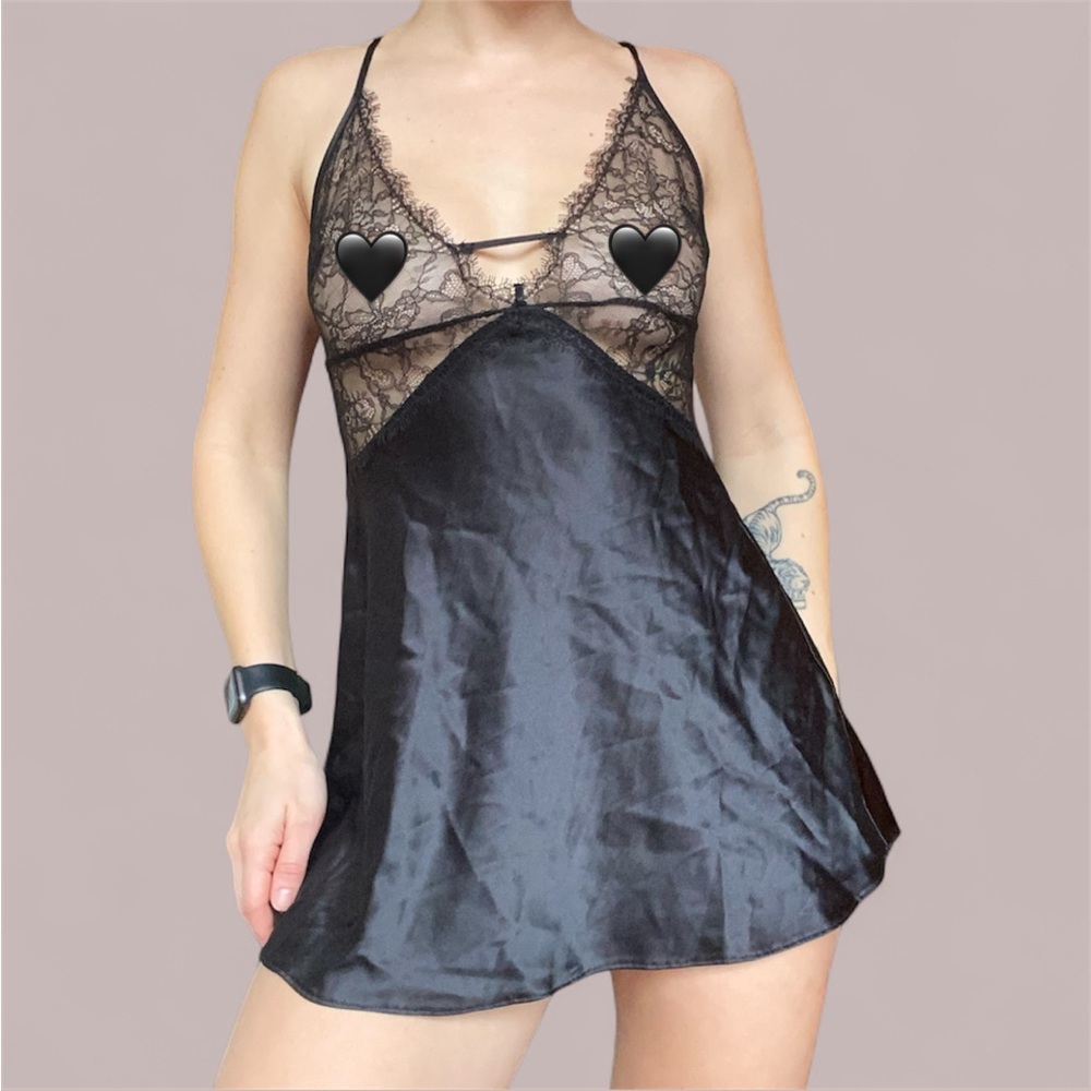 Victoria Secret Black satin and Lace Chemise